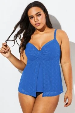 Blue Twist-front Sweetheart Neckline Tankini Top -Bikini Bliss Shop b detan030003 33