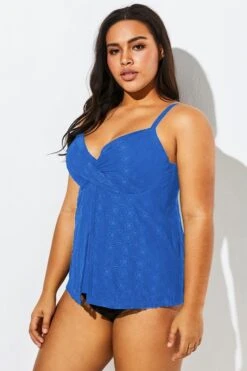 Blue Twist-front Sweetheart Neckline Tankini Top -Bikini Bliss Shop b detan030003 44
