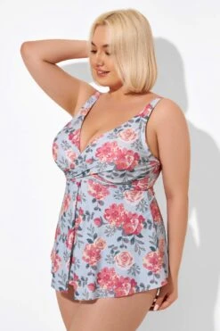 Flower Print V-Neck Underwire Elegant Tankini Top -Bikini Bliss Shop b detan049003 4