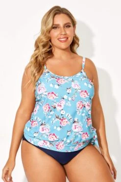 Floral Printed Self-tie Halter Straps Tankini Top -Bikini Bliss Shop b detan053002 4