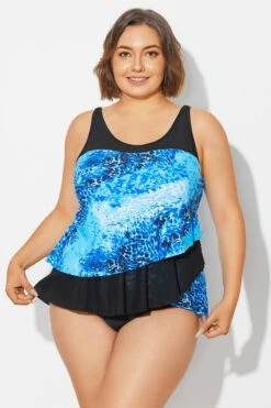 Plus Size Sea Pattern Scoop Neck Tankini Top -Bikini Bliss Shop b detan063006 3