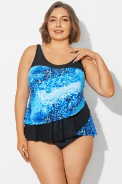 Plus Size Sea Pattern Scoop Neck Tankini Top -Bikini Bliss Shop b detan063006 4