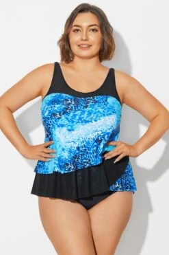 Plus Size Sea Pattern Scoop Neck Tankini Top -Bikini Bliss Shop b detan063006 5