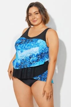Plus Size Sea Pattern Scoop Neck Tankini Top -Bikini Bliss Shop b detan063006 6