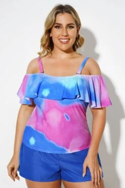 Square Collar Tie Dye Underwire Adjustable Straps Tankini Top -Bikini Bliss Shop b detan086002 4