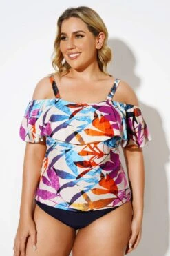 Colourful Leaves Printed Underwire Tankini Top -Bikini Bliss Shop b detan086003 3