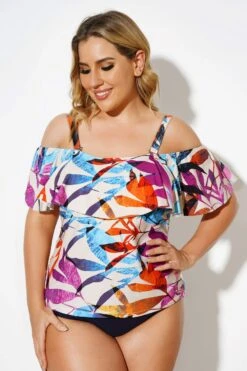 Colourful Leaves Printed Underwire Tankini Top -Bikini Bliss Shop b detan086003 4