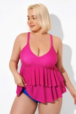 Pink V-neck Tankini Top With Ruffled Hem -Bikini Bliss Shop b detan122001 3