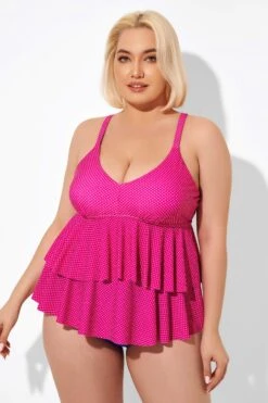 Pink V-neck Tankini Top With Ruffled Hem -Bikini Bliss Shop b detan122001 5