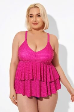 Pink V-neck Tankini Top With Ruffled Hem -Bikini Bliss Shop b detan122001 6