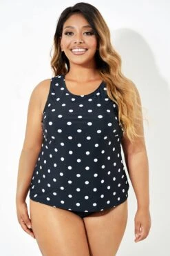Black Fashionable Polka Dot Coverage Tankini Top -Bikini Bliss Shop b detan125001 3