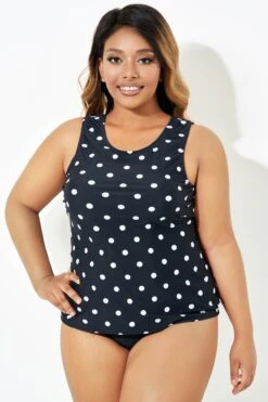 Black Fashionable Polka Dot Coverage Tankini Top -Bikini Bliss Shop b detan125001 5