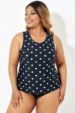 Black Fashionable Polka Dot Coverage Tankini Top -Bikini Bliss Shop b detan125001 6