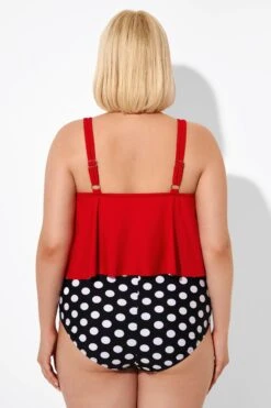 Red Ruched Flounce U-neck Blouson Tankini Top -Bikini Bliss Shop b detan129001 2