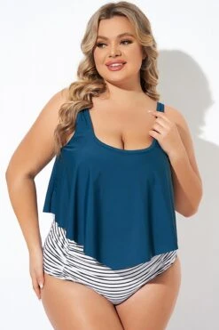 Blue Scoopneck Ruched Flounce Blouson Tankini Top -Bikini Bliss Shop b detan129002 6