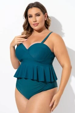 Green Ruched Hem Sweetheart Neckline Underwire Tankini Top -Bikini Bliss Shop b detan131001 4