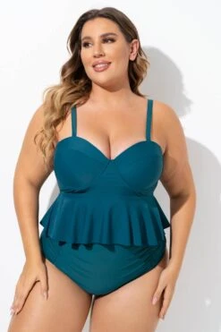 Green Ruched Hem Sweetheart Neckline Underwire Tankini Top -Bikini Bliss Shop b detan131001 5