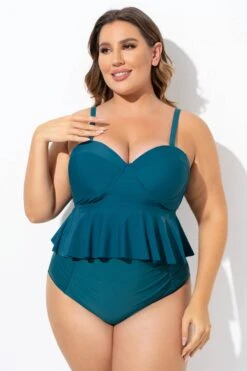 Green Ruched Hem Sweetheart Neckline Underwire Tankini Top -Bikini Bliss Shop b detan131001 6