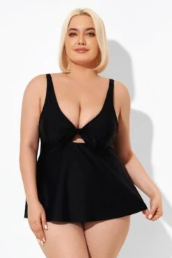 Black Sexy Tie Front Underwire Tankini Top