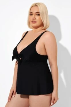 Black Sexy Tie Front Underwire Tankini Top -Bikini Bliss Shop b detan132001 4