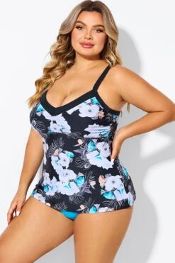 Floral Print Underwire A-line Women Tankini Top -Bikini Bliss Shop b detan142002 5