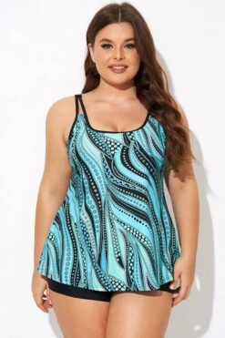 Vintage Cyan Double Straps Polka Dot Tankini Top 10 Vintage Cyan Double Straps Polka Dot Tankini Top -Bikini Bliss Shop b detan167002 1