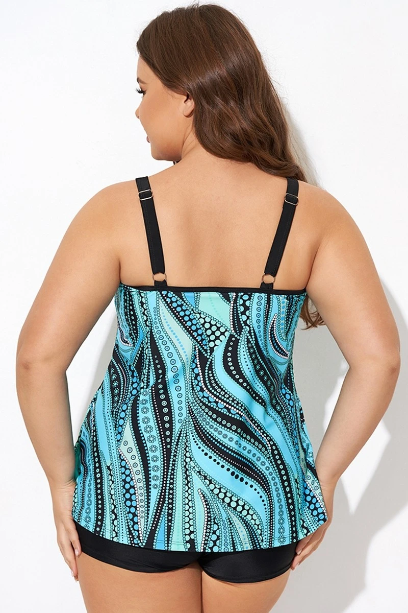 Vintage Cyan Double Straps Polka Dot Tankini Top 2 Vintage Cyan Double Straps Polka Dot Tankini Top - Image 2