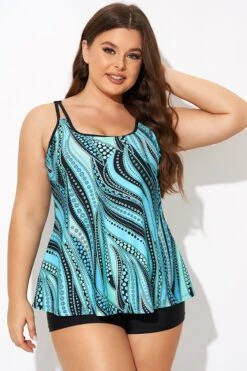 Vintage Cyan Double Straps Polka Dot Tankini Top 8 Vintage Cyan Double Straps Polka Dot Tankini Top -Bikini Bliss Shop b detan167002 3