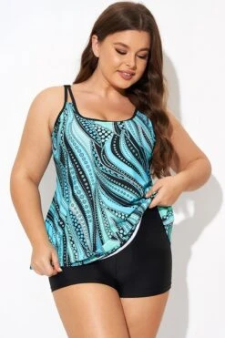 Vintage Cyan Double Straps Polka Dot Tankini Top 9 Vintage Cyan Double Straps Polka Dot Tankini Top -Bikini Bliss Shop b detan167002 4