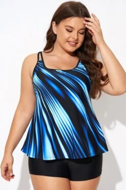 Round Neck Blue Ombre Printed Tankini Top -Bikini Bliss Shop b detan167004 4