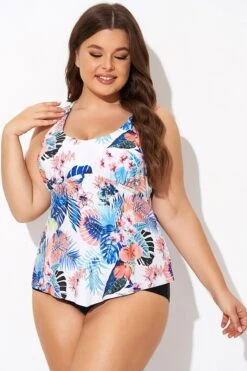 Flower Printed Racerback V Neckline Tankini Top -Bikini Bliss Shop b detan169001 3