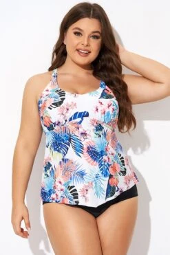 Flower Printed Racerback V Neckline Tankini Top -Bikini Bliss Shop b detan169001 4