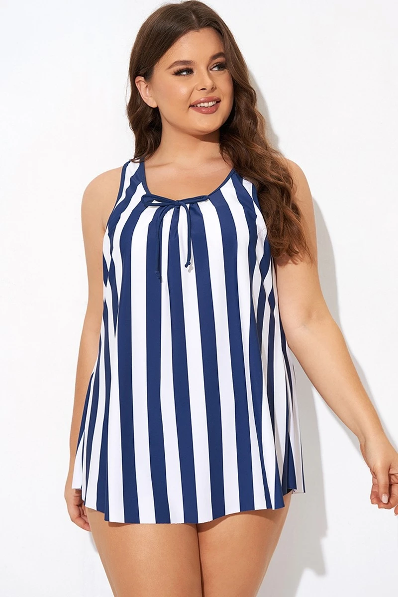 Striped Navy Blue Bowknot Women Tankini Top 5 Striped Navy Blue Bowknot Women Tankini Top - Image 5