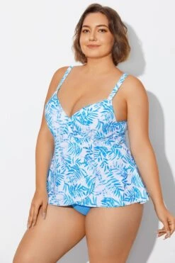 Blue Purple Palm Faux Flyaway Underwire Tankini Top -Bikini Bliss Shop b detan177001 3