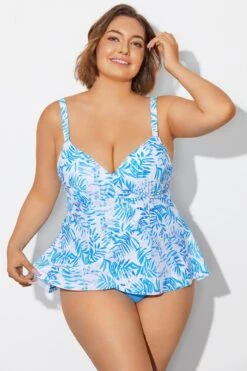 Blue Purple Palm Faux Flyaway Underwire Tankini Top -Bikini Bliss Shop b detan177001 5