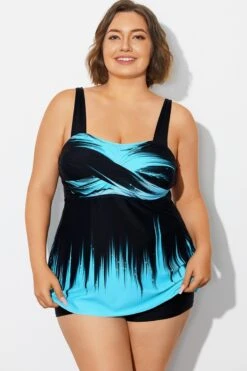 Cross Front Wide Strap Blue Ombre Tankini Top -Bikini Bliss Shop b detan179001 1