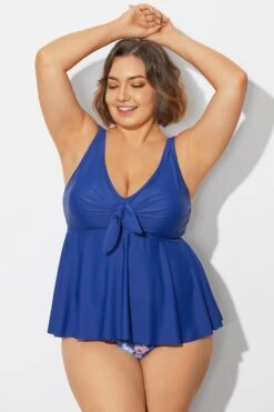 Navy Blue Tie Ruffle Sweetheart Neckline Tankini Top -Bikini Bliss Shop b detan180001 4