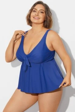 Navy Blue Tie Ruffle Sweetheart Neckline Tankini Top -Bikini Bliss Shop b detan180001 5