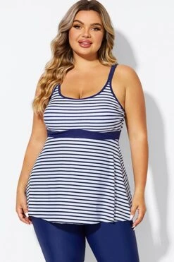 Blue＆White Stripe Adjustable Strap Tankini Top -Bikini Bliss Shop b detan181001 3