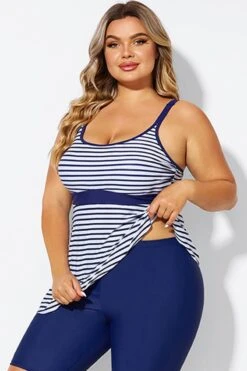 Blue＆White Stripe Adjustable Strap Tankini Top -Bikini Bliss Shop b detan181001 5