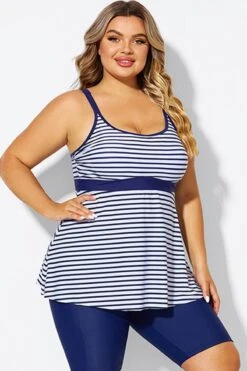 Blue＆White Stripe Adjustable Strap Tankini Top -Bikini Bliss Shop b detan181001 6