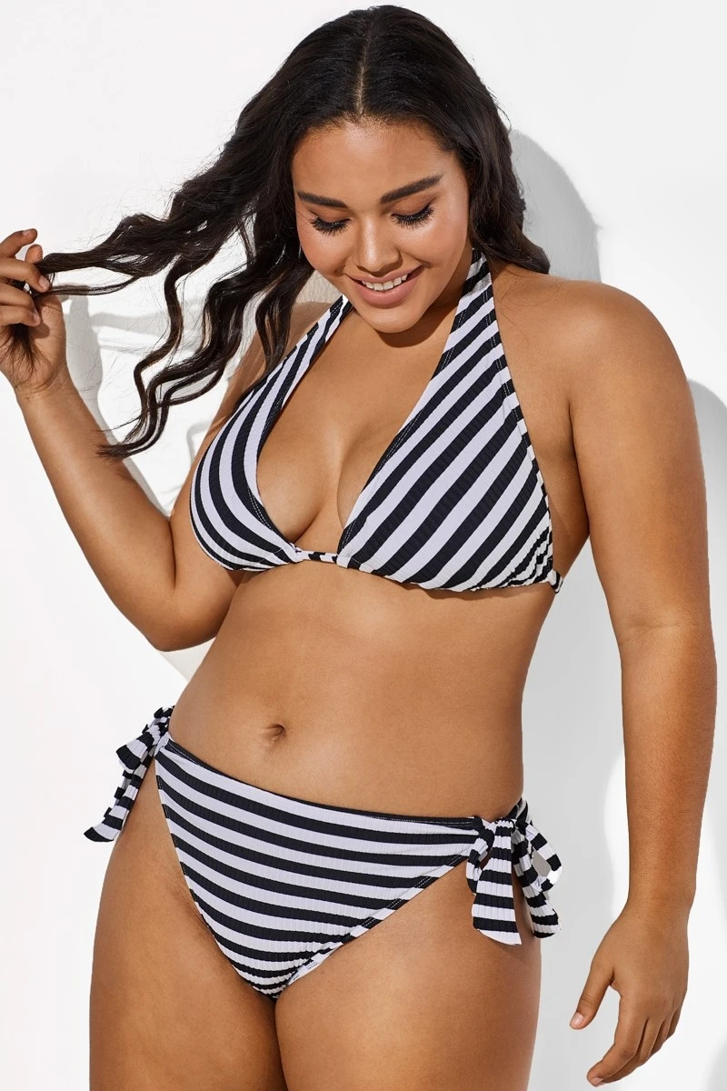 Self Tie Striped Ribbed Triangle Bikini Set 4 Self Tie Striped Ribbed Triangle Bikini Set - Image 4