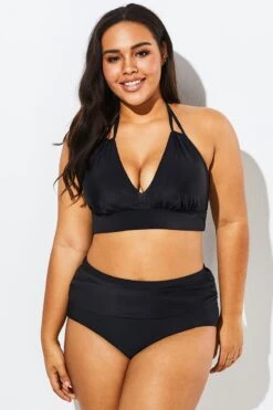 Fashionable Black V-neck Halter Bikini Set -Bikini Bliss Shop b sfbk1911007 3