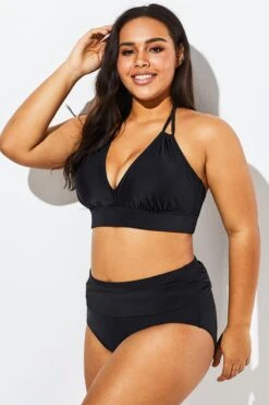 Fashionable Black V-neck Halter Bikini Set -Bikini Bliss Shop b sfbk1911007 4