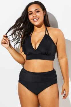 Fashionable Black V-neck Halter Bikini Set -Bikini Bliss Shop b sfbk1911007 6