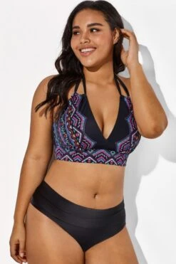 Black And Purple Printed Halter Sexy Bikini Set -Bikini Bliss Shop b sfbk1911038 3 3