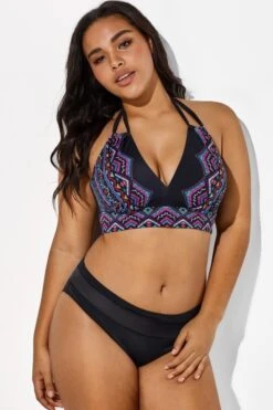 Black And Purple Printed Halter Sexy Bikini Set -Bikini Bliss Shop b sfbk1911038 4 3