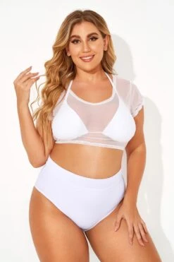 White Self-tie Halter Straps Mesh Crop Bikini Top -Bikini Bliss Shop b sfbk2003072 2
