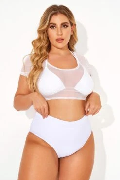 White Self-tie Halter Straps Mesh Crop Bikini Top -Bikini Bliss Shop b sfbk2003072 5
