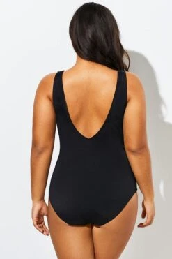 Black V-Neck Streak Modern One Piece Swimsuit -Bikini Bliss Shop b sfop1911012 5